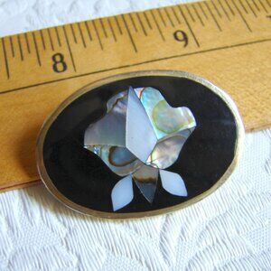 Vtg Alpaca Silver BROOCH/PENDANT, Inlaid Abalone & Mother of Pearl, Mexico D17